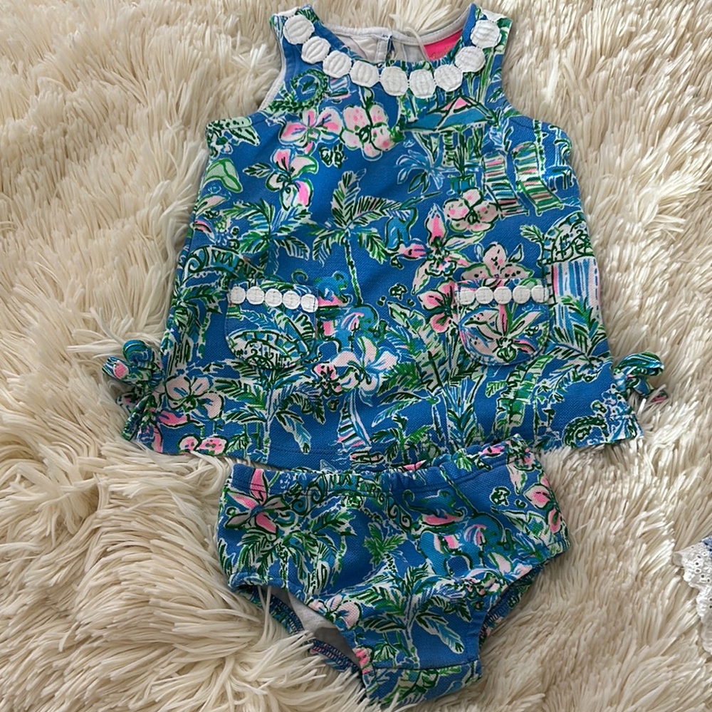 Lilly Pulitzer Blue and Green Floral Kids Dress